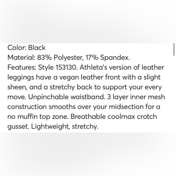 SOLD Athleta faux leather front panel leggings - Picture 4 of 5